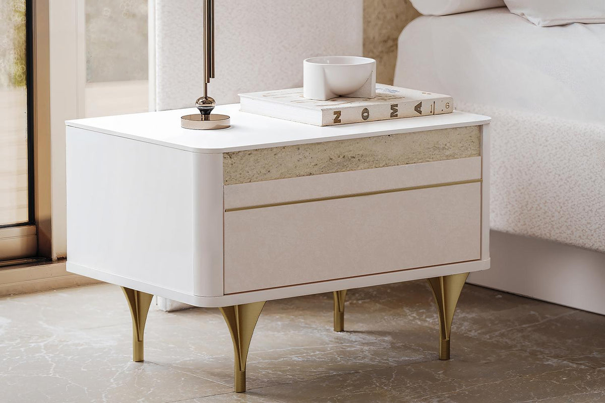 Setta | Nightstand | Mat Vizon Bej + Traverten + Sünger