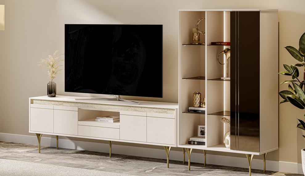 Setta | Tv Bottom Module | Mat Vizon Bej + Traverten + Sünger