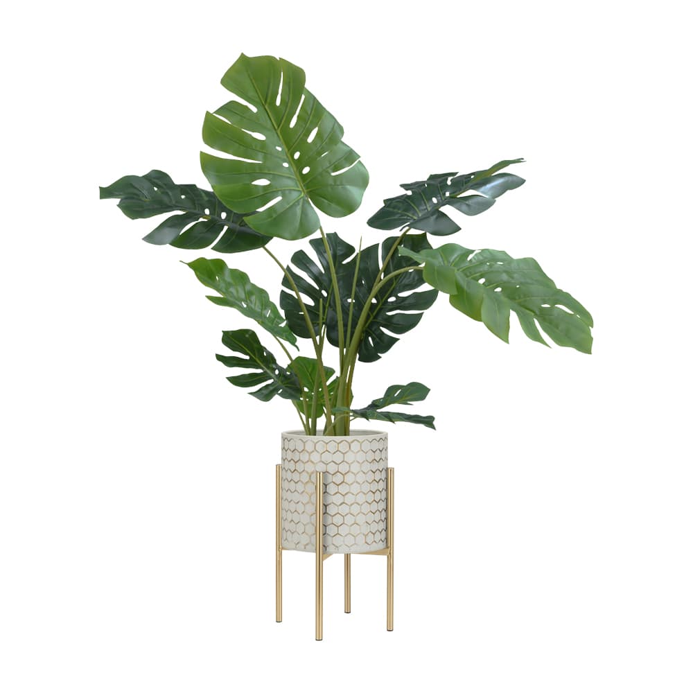 HILDA PLANT POT W/STAND D26XH48CM WT/GD