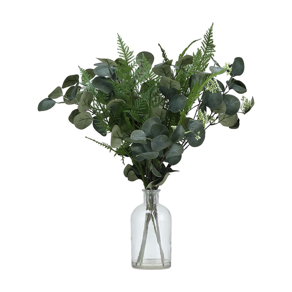 BEAU EUCALYPTUS+FURN IN GLASS VASE GN/CG