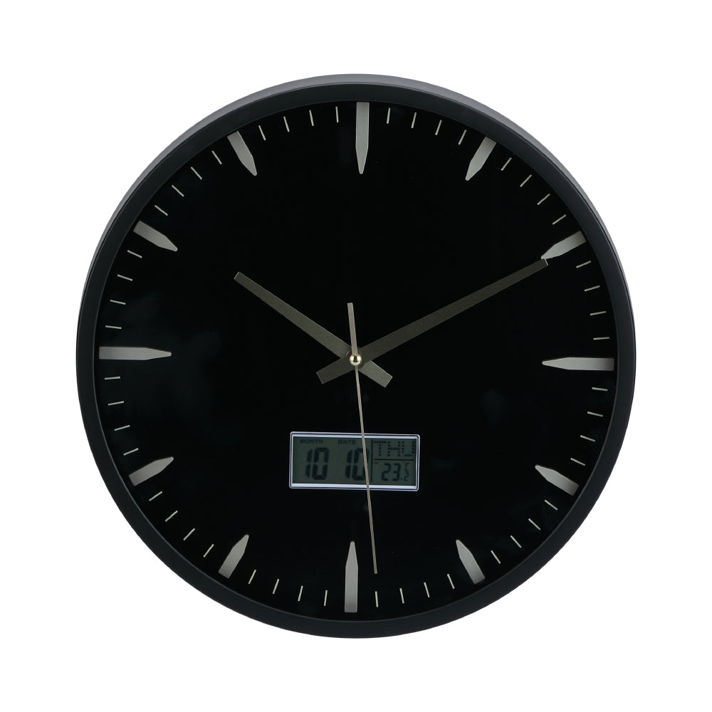 NEVERLATE WALL CLOCK 14" BK/GD