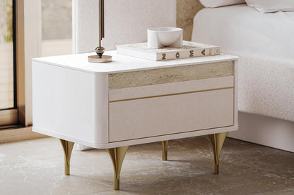 Setta | Nightstand | Mat Vizon Bej + Traverten + Sünger