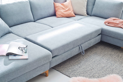 2 seater with 2 armrests and cross- sleeper (22502), leg 644 oiled oak,seat height 45 cm, amrest 2 W 184 x D 97 –122cm