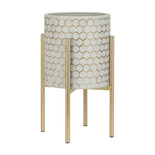 HILDA PLANT POT W/STAND D26XH48CM WT/GD